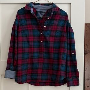 Tommy Hilfiger Women’s Plaid Button-Up Shirt - Red and Blue